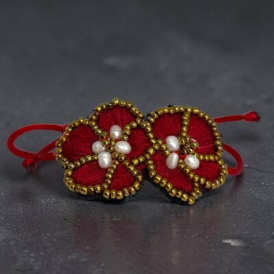 pulsera doble flor rojo