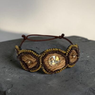Pulsera Trío Círculos Beige Dorado