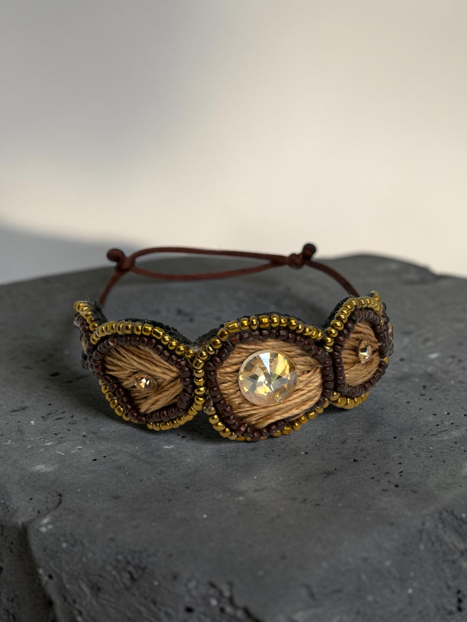 Pulsera Trío Círculos Beige Dorado