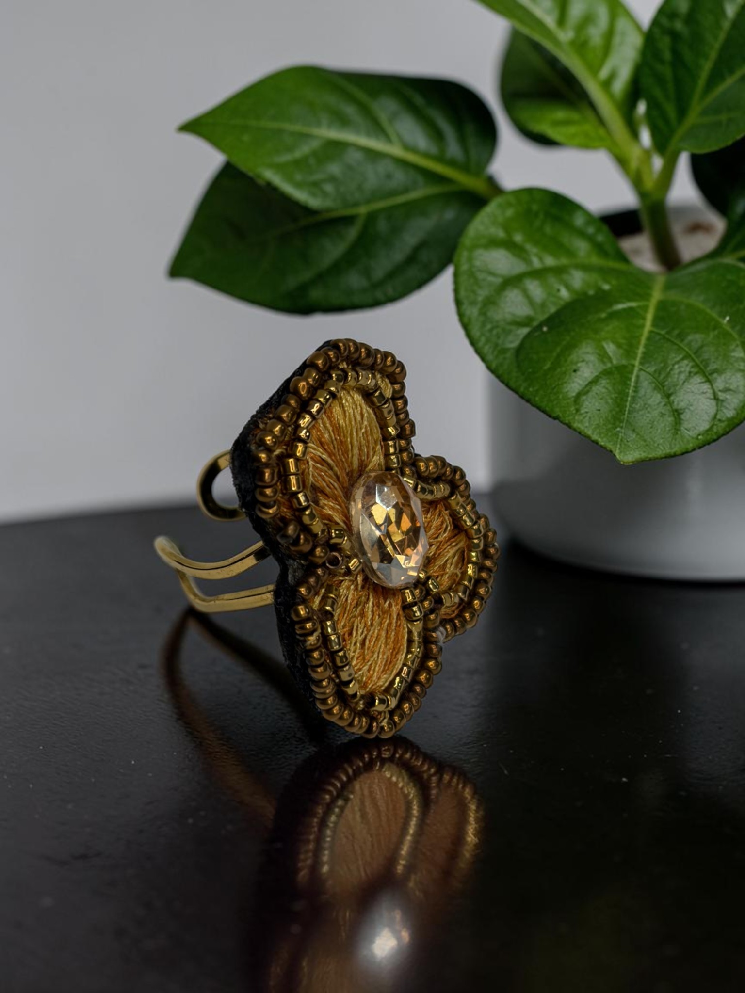 anillo anillo trébol amarilloflor nácar anillo trébol amarillo