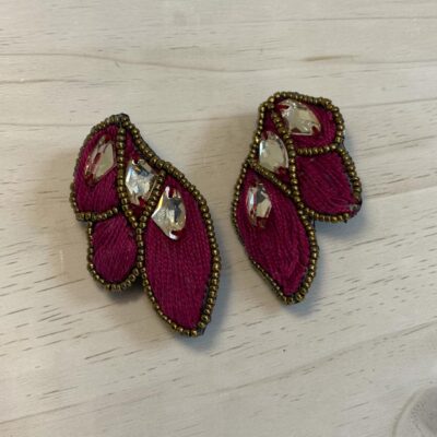 Aro Hoja Magenta con Cristales