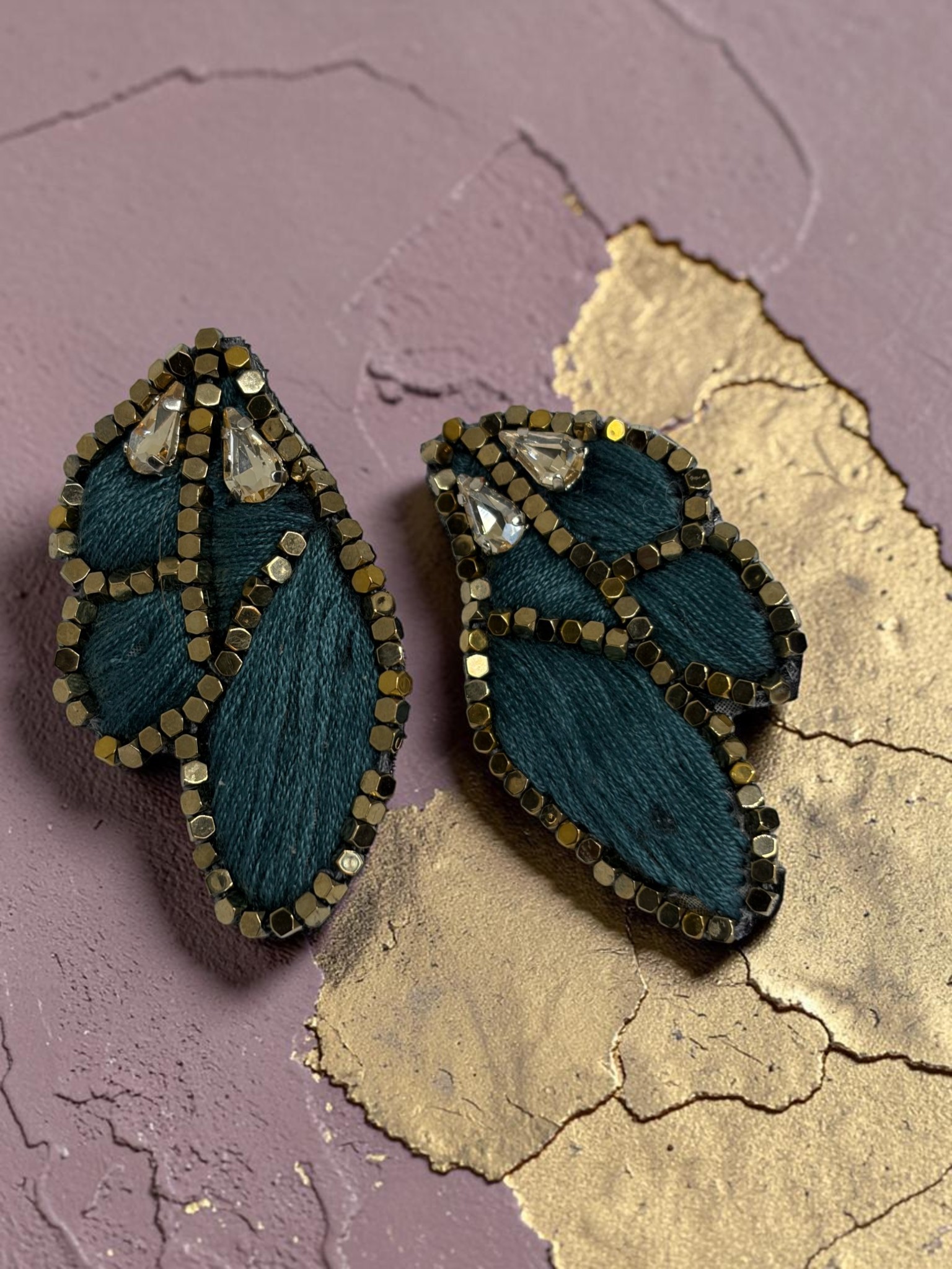 Aro Hoja Azul Piedra con Cristales