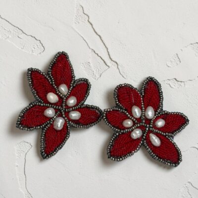 Aro Pasiflora Rojo con Perlas de Río
