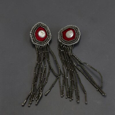 Aro Plumas y Flecos Círculo Rojo y Perla de Río