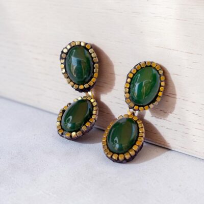 Aro Colgante Doble Piedra Verde