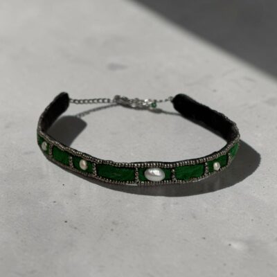 Choker y doble Pulsera Verde Oscuro