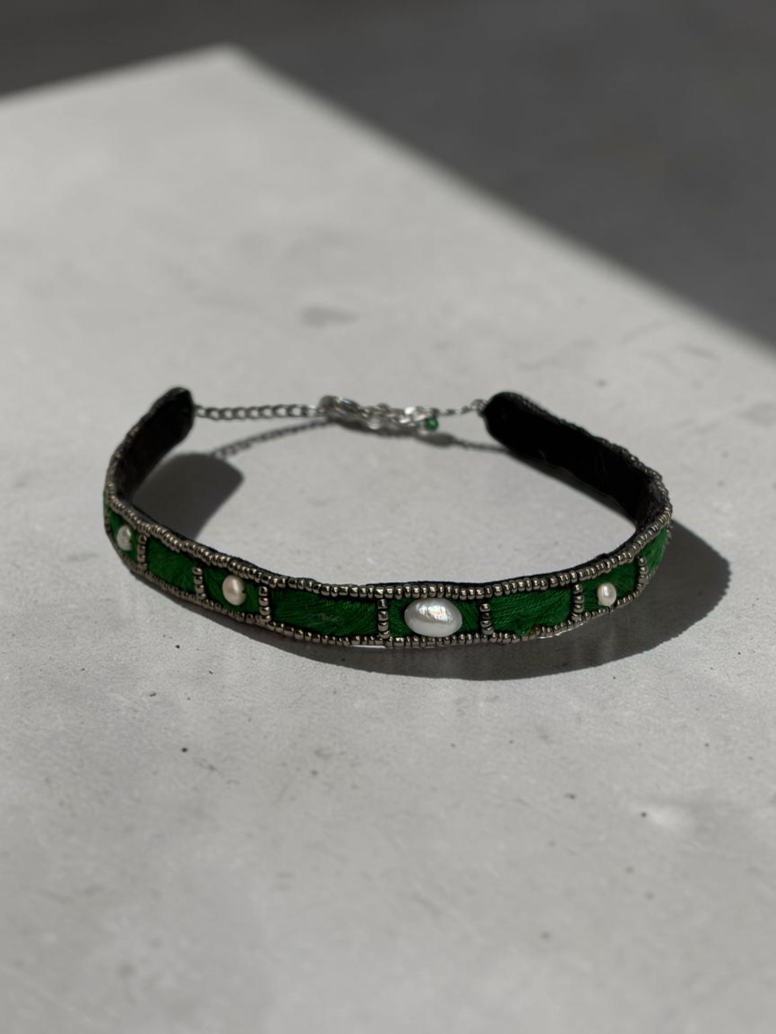 Choker y doble Pulsera Verde Oscuro