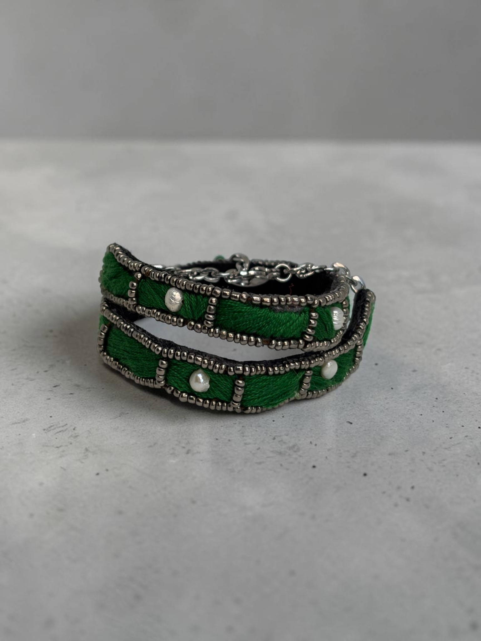 Choker y doble Pulsera Verde Oscuro