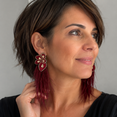 aro medias dalias rojo italiano con perla de río coin