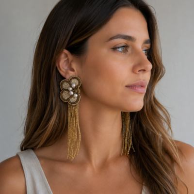 aro medias dalias rojo italiano con perla de río coin