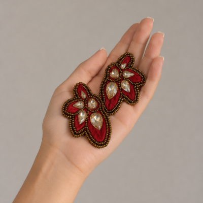 aro medias dalias rojo italiano con perla de río coin