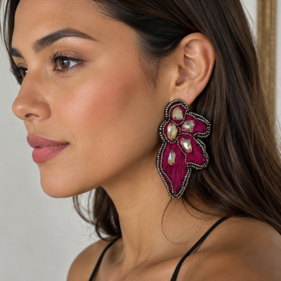 aro medias dalias rojo italiano con perla de río coin